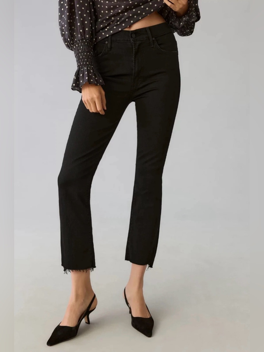 MOTHER The Insider Crop Step Fray Not Guilty Black Crop Flare Jeans Size 30